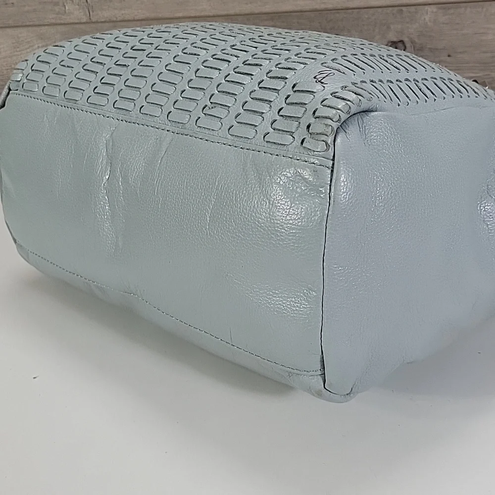 Elliott Lucca Light Blue Woven Leather Satchel Crossbody Bag